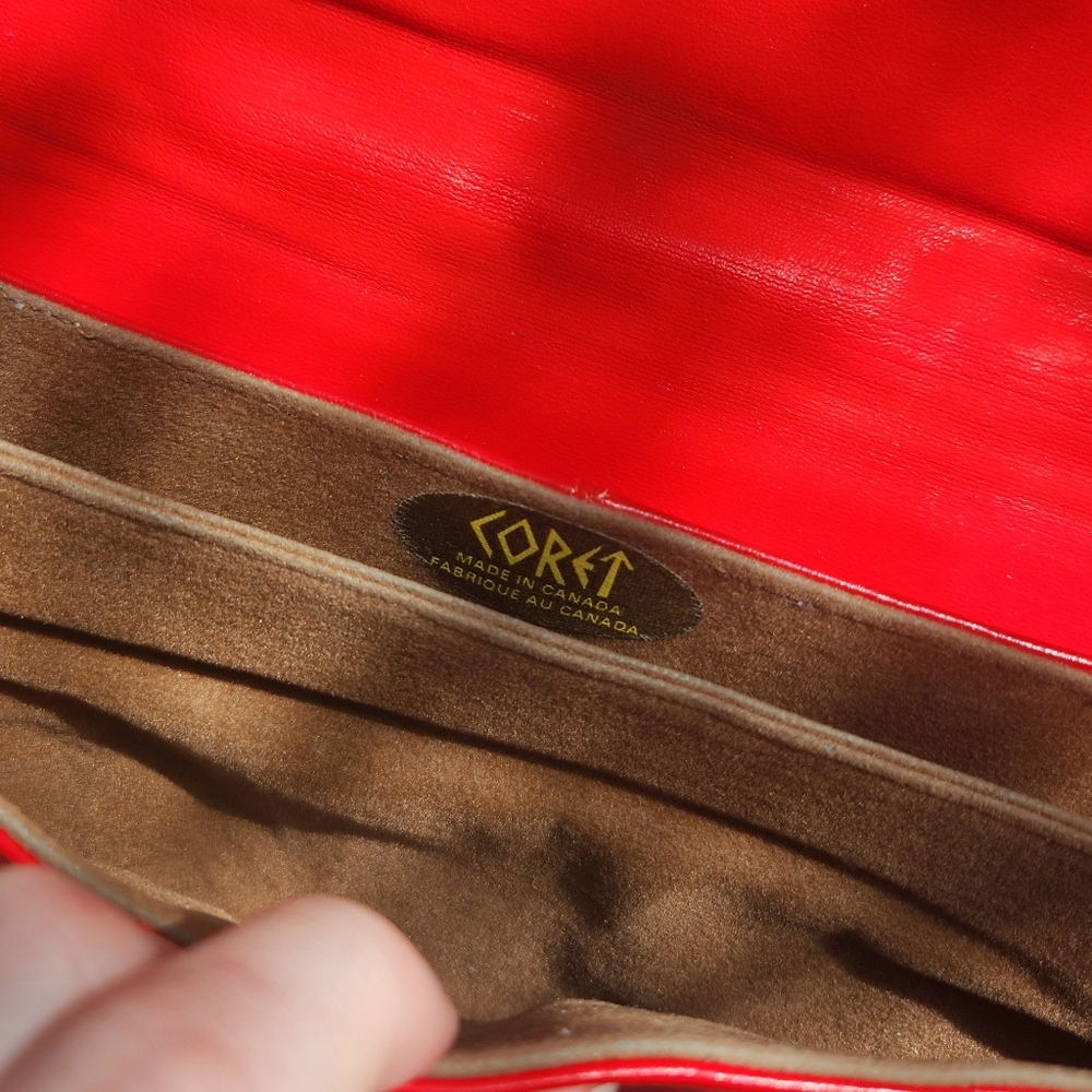 Vintage‎ 80s Red Leather Shoulder Bag Coret Made In Canada Faux Leather - Picture 4 of 10